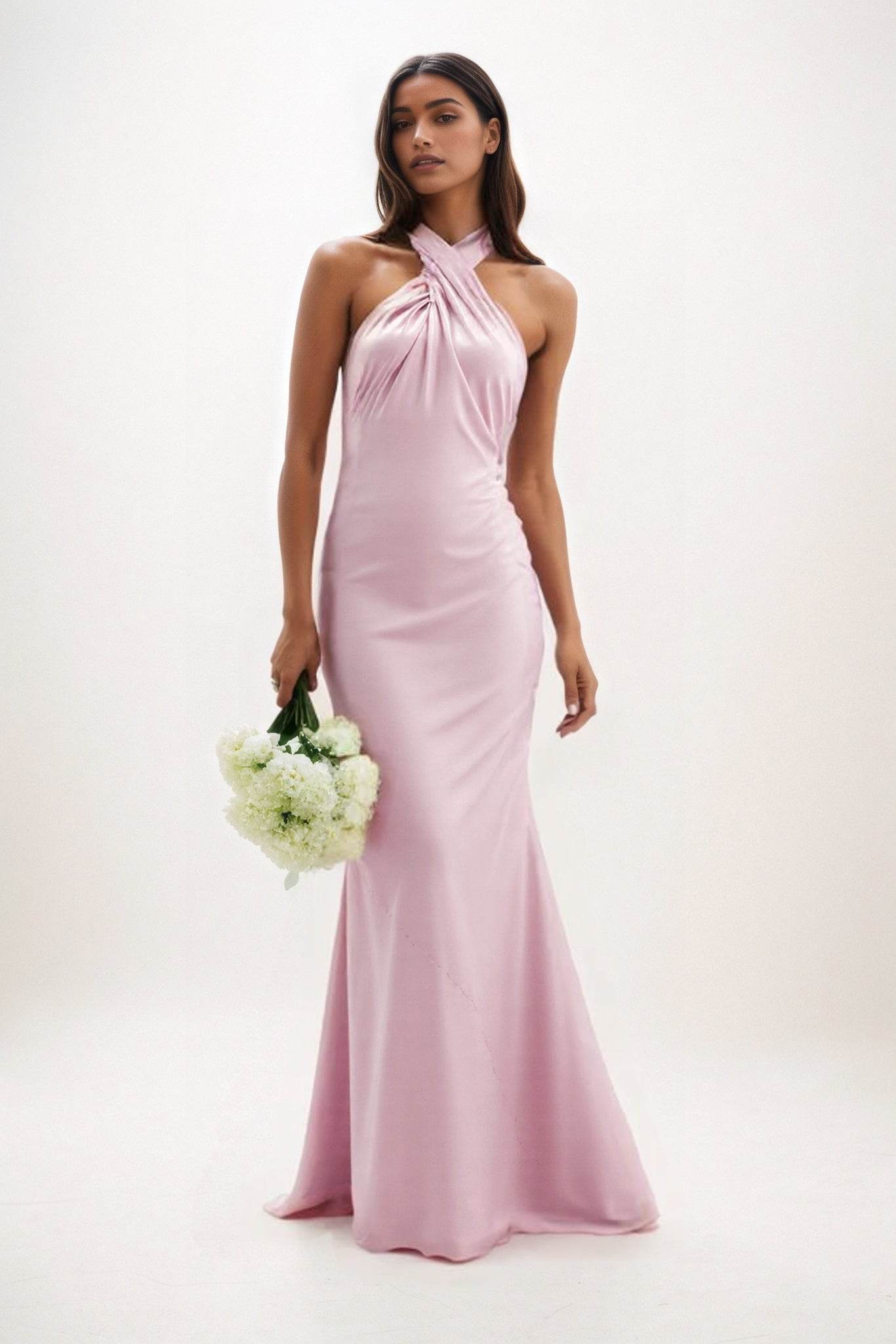 Sheath-Column Maxi Luxe Satin Bridesmaid Dress CB0837 - COCOMELODY